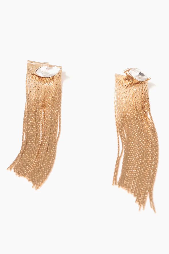 Crystal Marquis Fringe Earrings in Gold
